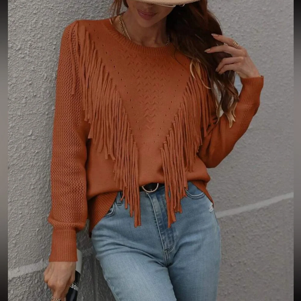 Cozy fringe detail sweater top - Picture 1 of 16